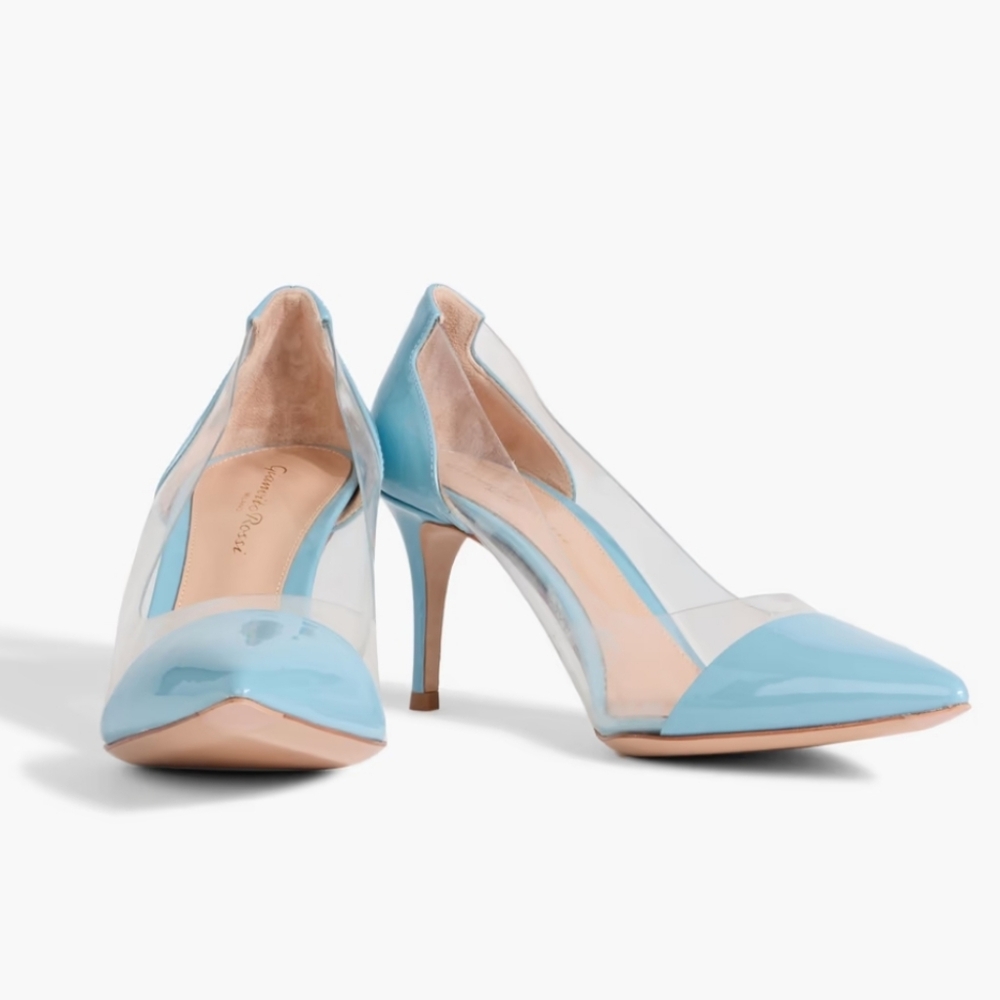 Gianvito Rossi Frosted Blue and Cream Pumps
